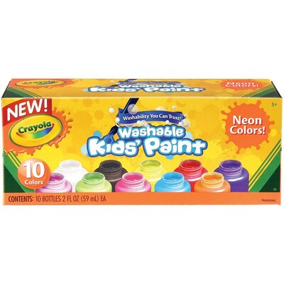 Crayola 10-color Neon Washable Kids Paint, 2 oz., 10/Set, Assorted