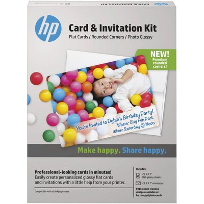 HP® Card and Invitation Kit, Rounded Corners, 5 x 7 (K6B84A)