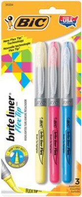BIC® Brite Liner® Flex Tip Highlighters, Assorted, 3/Pk