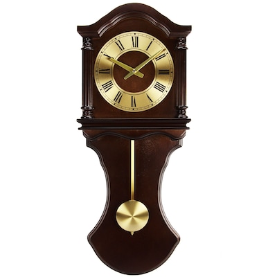 Bedford Mantel Clock with Pendulum and Chime; Chocolate Brown Oak Wooden, Wall (bed-1712)