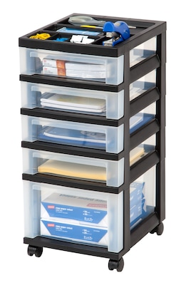 Iris® Rolling Cart with Plastic Organizer Top, 5-Drawer