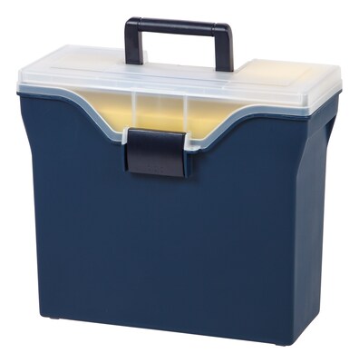 Quill Brand® Portable Plastic File Box with Organizer Top, Navy