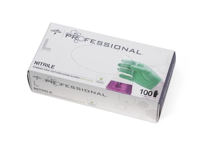 Medline Professional Powder-Free Green Nitrile Exam Gloves, Large, 100/Box (PRO31763H)