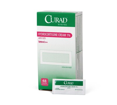 CURAD® Hydrocortisone Cream, 1% hydrocortisone, .05 OZ, 48/Box, 6 Boxes/Carton