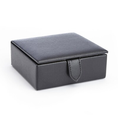 Royce Leather Suede Lined Travel Cufflink Storage Box Fits 4 Pairs(946-BLACK-2)