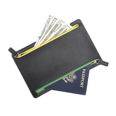 Royce Leather RFID Blocking Zippered Currency and Passport Travel Document Organizer Pouch (RFID-793