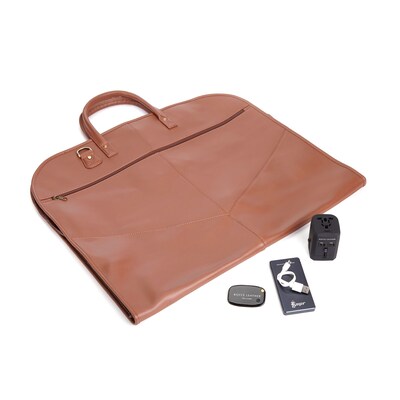 Royce Leather Luxury Travel Set: Garment Bag with Bluetooth Tracking Device, Portable Power Bank, & International Adapter