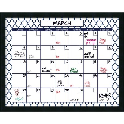 Mezzanotte Blue Quatrefoil Dry-Erase Calendar Framed 30 x 24(DSW2973077)