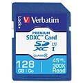 Verbatim 128GB Premium SDXC Memory Card, UHS-I Class 10, TAA Compliant, Class 10/UHS-I, 45 MB/s Read1 Pack, 300x Memory Speed