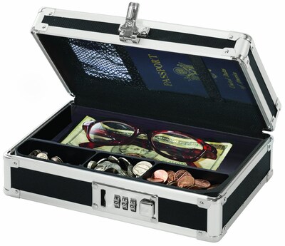 Vaultz® Locking Mini Cash Box with Tray, 2.75 x 8.5 x 5.5, Black (VZ00304)