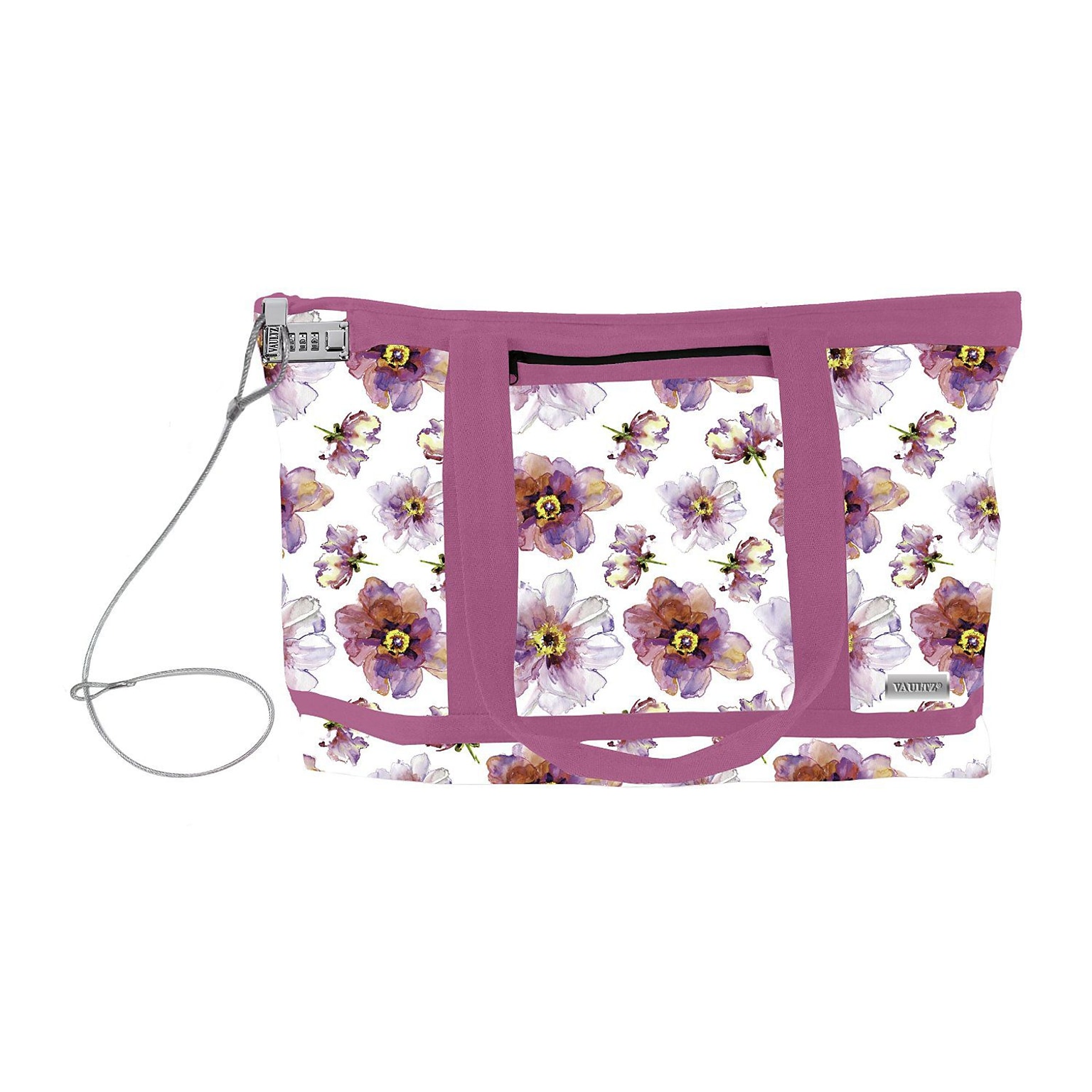 Vaultz® Locking Zipper Tote Bag, Pink/Purple Floral (VZ00679)