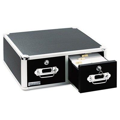 Vaultz®, Locking 3" x 5" Index Card Cabinet, Double Drawer, Black (VZ01393)