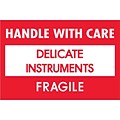 Tape Logic Fragile Labels, Delicate Instruments - HWC, 2 x 3, Red/White, 500/Roll (DL1308)