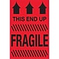 Tape Logic Labels, "This End Up - Fragile", 2" x 3", Fluorescent Red, 500/Roll (DL1325)