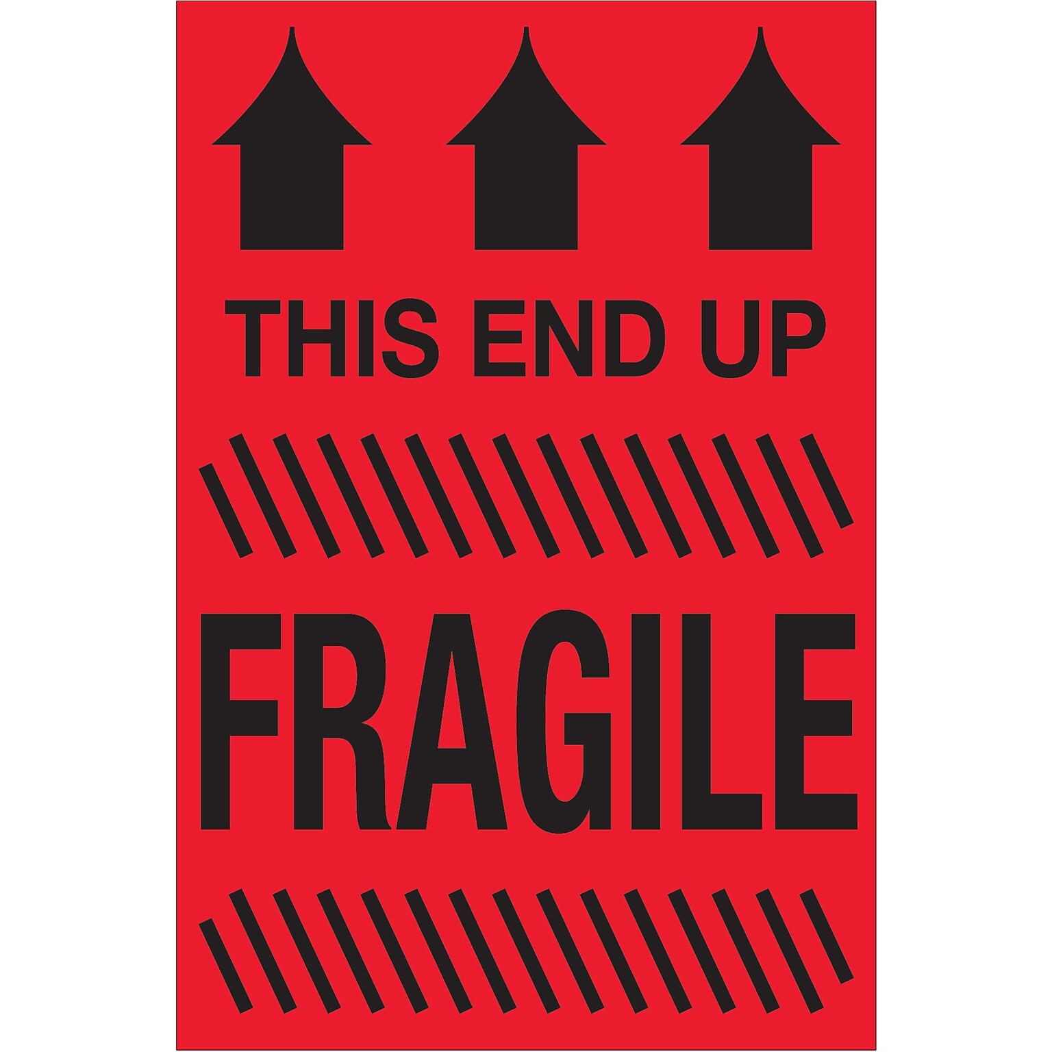 Tape Logic Labels, This End Up - Fragile, 2 x 3, Fluorescent Red, 500/Roll (DL1325)