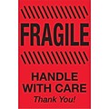 Tape Logic Labels, Fragile - Handle With Care, 2 x 3, Fluorescent Red, 500/Roll (DL1326)