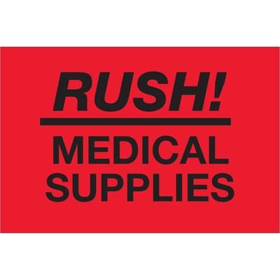 Tape Logic Labels, Rush - Medical Supplies, 2 x 3, Fluorescent Red, 500/Roll (DL1335)