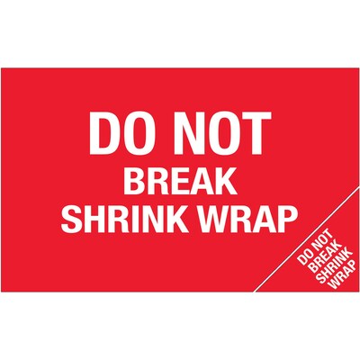 Tape Logic Flame Labels, Do Not Break Shrink Wrap (Bill of Lading), 5 x 8, Red/White, 500/Roll (DL1392)