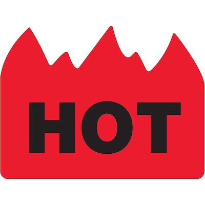 Tape Logic Flame Labels,  - Hot (Bill of Lading), 1 1/2 x 2, Red/Black, 500/Roll (DL1399)