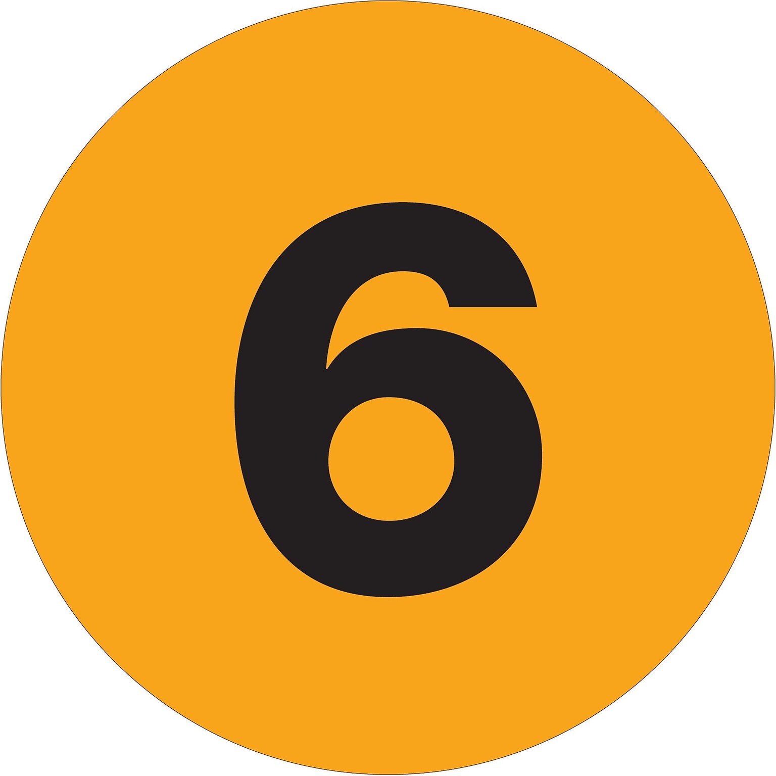 Tape Logic Number Labels, 6, 3 Circle, Fluorescent Orange, 500/Roll (DL1346)