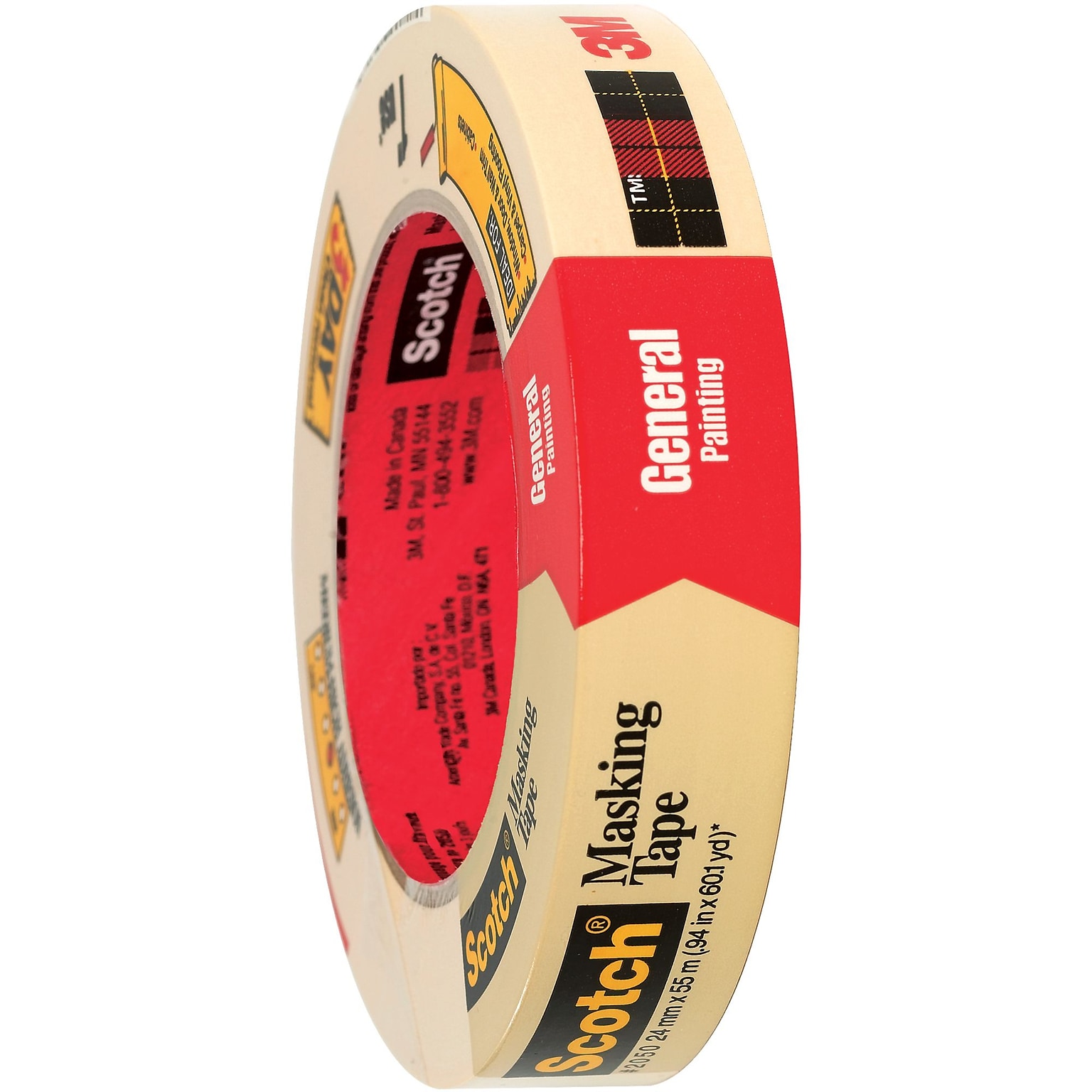 3M™ Scotch  2050 Masking Tape, 1 x 60 yds., Natural, 12/Case (T935205012PK)