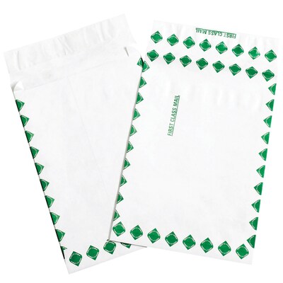 Partners Brand Tyvek Expandable Envelopes, 12 x 16 x 2, First Class, White/Green, 100/Case (TYE12