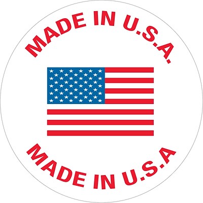 Tape Logic Labels, Made in U.S.A., 1 Circle, Red/White/Blue, 500/Roll (USA301)