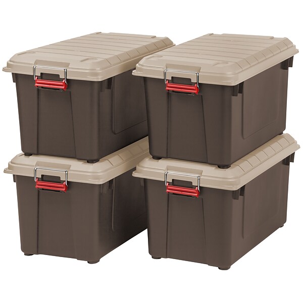 IRIS Weathertight Heavy Duty 87 Qt. Storage Tote, Brown, 4 Pack (250183)