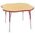 ECR4Kids 48 Clover Table Maple/Red -Standard Swivel Glide  (ELR-14101-MRD-SS)