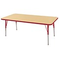 30”x60” Rectangular T-Mold Activity Table, Maple/Red/Toddler Swivel