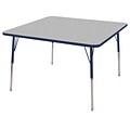 48” Square T-Mold Activity Table, Grey/Navy/Standard Swivel