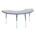 36”x72” Half Moon T-Mold Activity Table, Grey/Blue/Standard Swivel