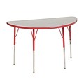 24”x48” Half Round T-Mold Activity Table, Grey/Red/Standard Swivel