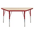 24”x48” Trapezoid T-Mold Activity Table, Maple/Red/Standard Swivel