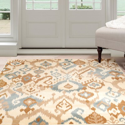 Lavish Home Ikat Area Rug 8x10 - Cream & Blue (62-06-HZ1-810)