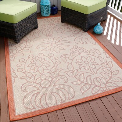 Lavish Home Botanical Garden Indoor/Outdoor Area Rug - Orange- 5x77 (62-1881)