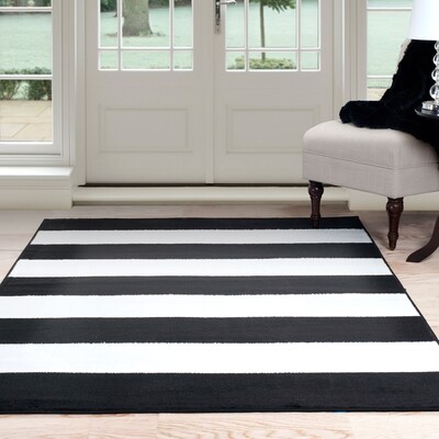 Lavish Home Breton Stripe Area Rug - Black & White - 4x6 (62-2040A-25-46)