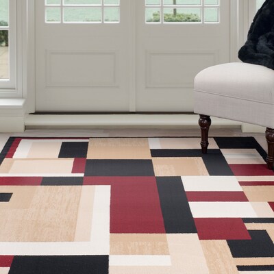 Lavish Home Modern Block Area Rug - Black & Red - 4x6 (62-56158BR-46)