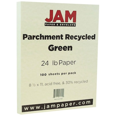JAM Paper® Parchment Colored Paper, 24 lbs., 8.5" x 11", Green Recycled, 100 Sheets/Pack (27261)