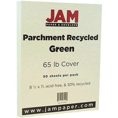 JAM Paper® Parchment Cardstock, 8.5 x 11, 65lb Green Recycled, 50/pack (27561)