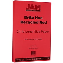 JAM Paper 8.5 x 14 Smooth Colored Paper, 24 lbs., Red, 100 Sheets/Pack (101337)