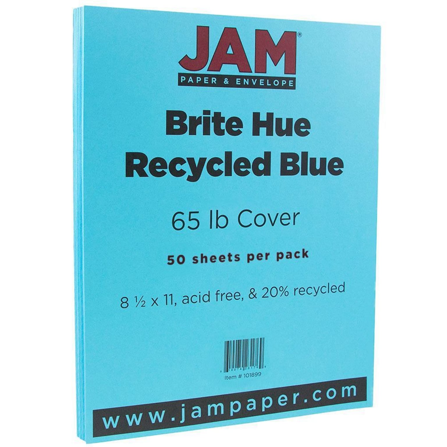 JAM Paper® Bright Color Cardstock, 8.5 x 11, 65lb Blue Recycled, 50/pack (101899)