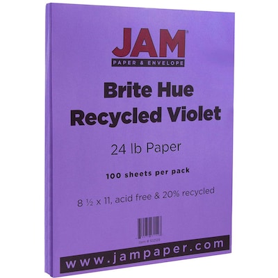 JAM Paper 8.5 x 11 Smooth Colored Paper, 24 lbs., Violet Purple Recycled, 100 Sheets/Pack (102129)