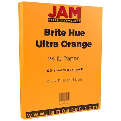 JAM Paper Smooth Colored 8.5 x 11 Copy Paper, 24 lbs., Ultra Orange, 100 Sheets/Pack (102558)