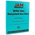 JAM Paper® Smooth Colored Paper, 24 lbs., 8.5 x 11, Sea Blue Recycled, 100 Sheets/Pack (102657)