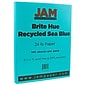 JAM Paper® Smooth Colored Paper, 24 lbs., 8.5" x 11", Sea Blue Recycled, 100 Sheets/Pack (102657)