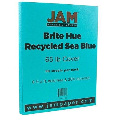 JAM Paper® Bright Color Cardstock, 8.5 x 11, 65lb Sea Blue Recycled, 50/pack (102677)