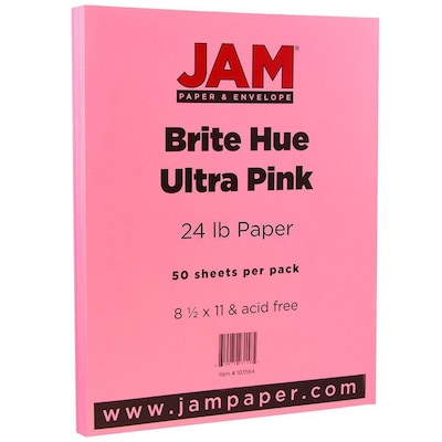 JAM Paper Smooth Colored 8.5" x 11" Copy Paper, 24 lbs., Ultra Pink, 100 Sheets/Pack (103564)