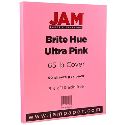 JAM Paper® Colored 65lb Cardstock, 8.5 x 11 Coverstock, Ultra Pink, 50 Sheets/Pack (103614)
