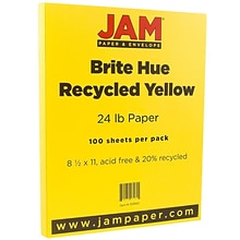 JAM Paper Smooth Colored  8.5 x 11 Paper, 24 lbs., Yellow Recycled, 100 Sheets/Pack (103945)